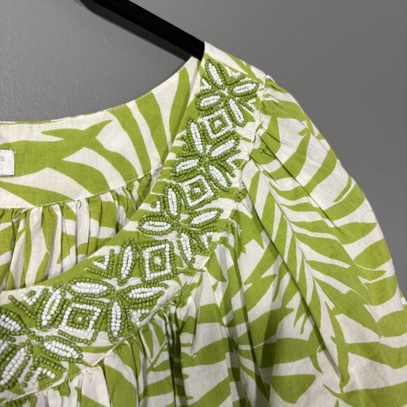 Charter Club Green/White Boho Tropical Beaded Top - Size 2X - Women's Plus Size - Picture 2 of 6